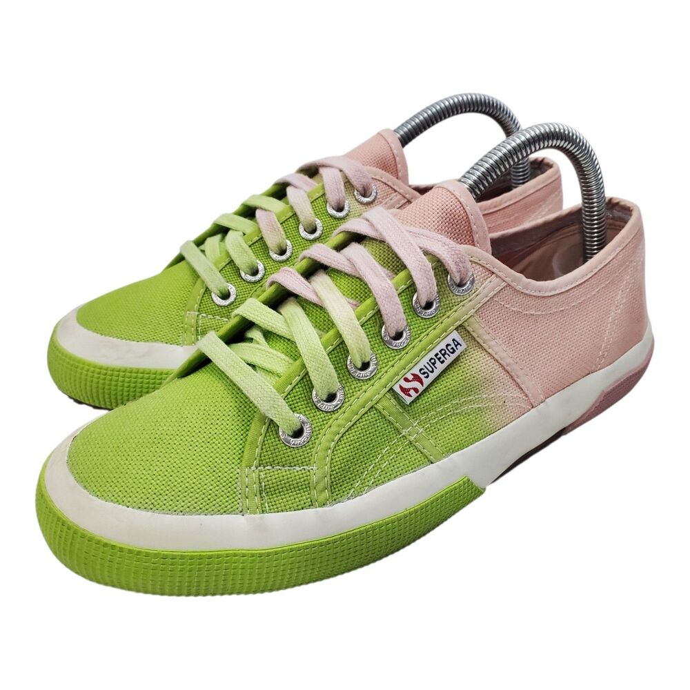 SUPERGA Shoes Womens Size 8 Neon Green Pink Ombre Canvas Sneaker Casual Preppy